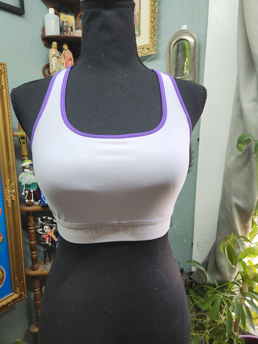 Under Armour Women's White Sports Bra with Purple Trim